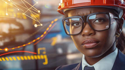 Innovative female engineer in augmented reality technology environment