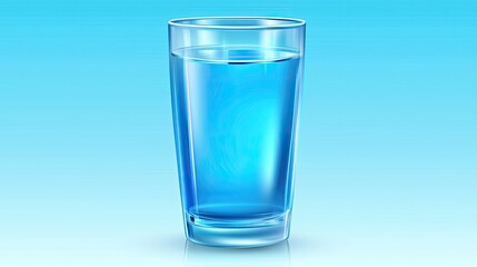 Stunning Transparent Glass of Water with Vibrant Blue Hue Against a Soft Gradient Background for Wellness, Refreshment, and Hydration Concepts in Stock Photography