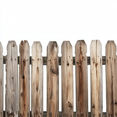 A wooden fence with a wooden post white background 