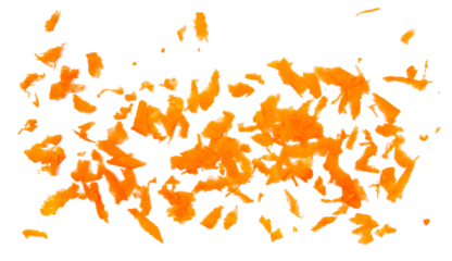 Pile fresh grated carrot isolated on white,top view, clipping