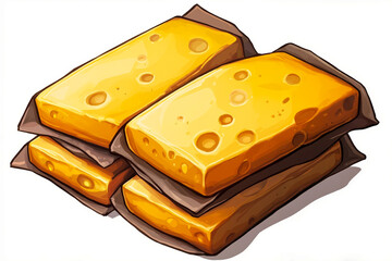 A stack of cheese on a white background