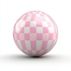 Obraz premium A glossy pink and white checkered sphere on a light background, ideal for use in design projects, marketing materials, or digital content to convey themes of fun, playfulness, or creativity,