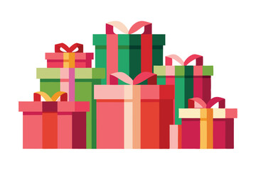 Colorful Gift Boxes Vector - Stacked Presents with Ribbons and Bows, Festive and Cheerful Art for Celebrations