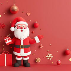 Christmas copy space background santa and reindeer 3D paper design on red background. Merry christmas.