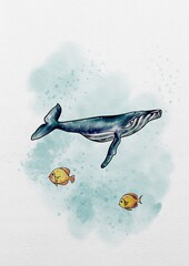 Watercolor postcard International Day of Oceans, Whales and Fish1