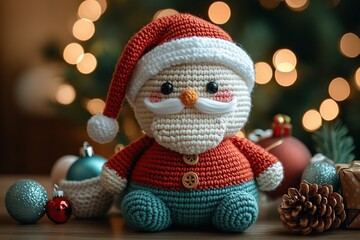 Knitted christmas santa claus toy. New Year 2025