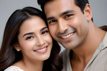Happy couple smiling and showing perfect white teeth