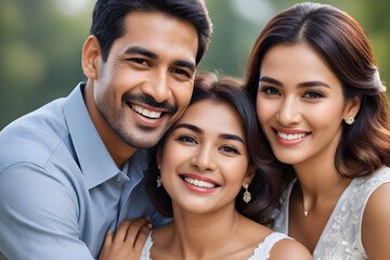 Fototapeta premium Happy indian family smiling together outdoors