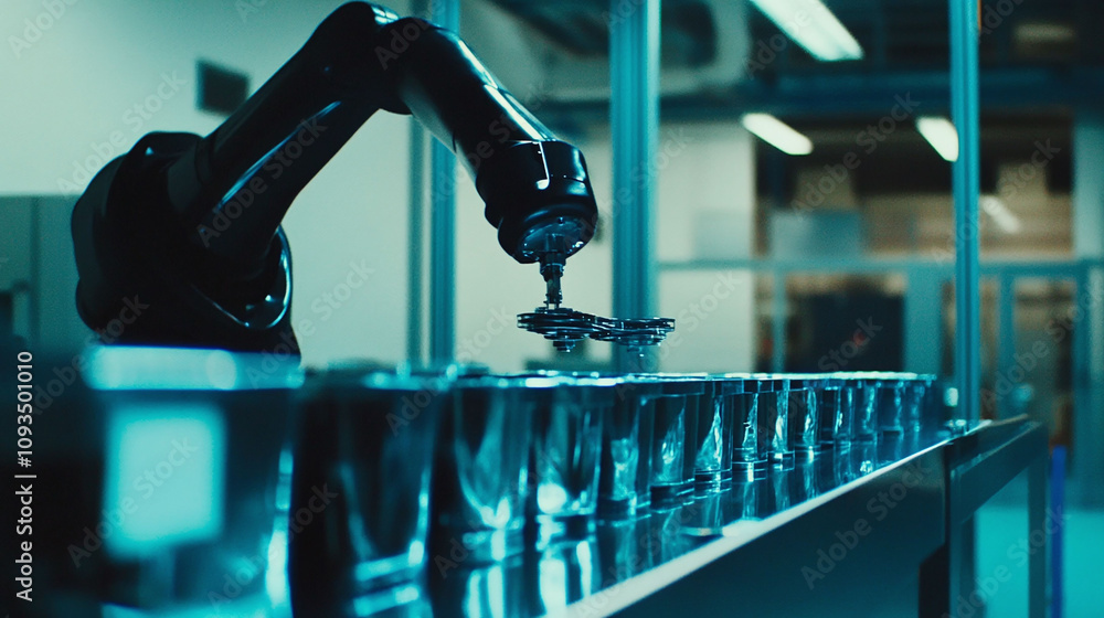 Aufkleber robotic arm in manufacturing plant using computer vision to precisely grasp and manipulate component