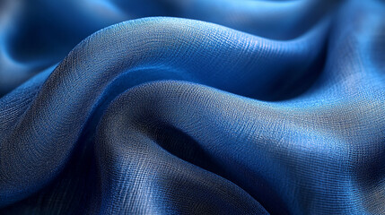 Naklejka premium Close-up of deep blue fabric with soft, wavy folds.