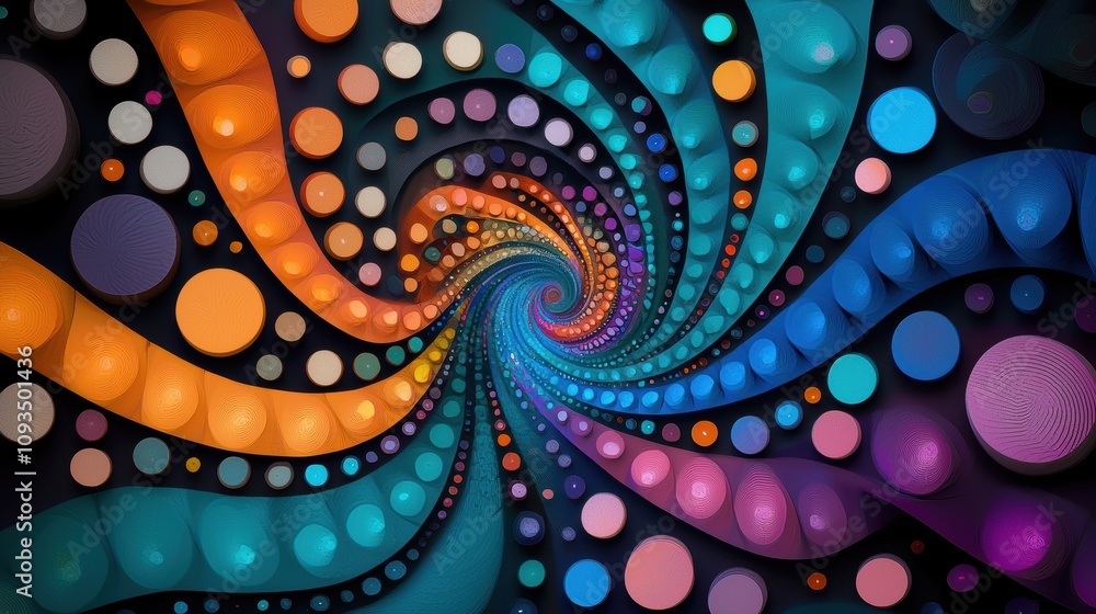 Poster an explosion of color and light, with fractal patterns radiating outward from a central point, formi