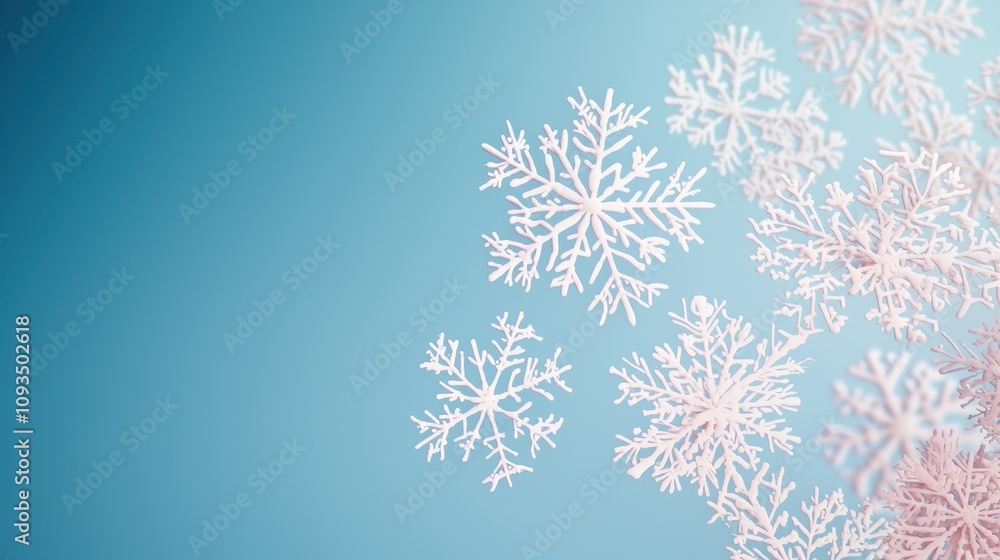 Poster a series of fractal snowflakes, each one unique yet perfectly symmetrical, highlighting the intricat