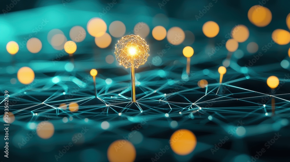 Poster a network of glowing fractal lines and nodes, representing the flow of information or energy in a fu