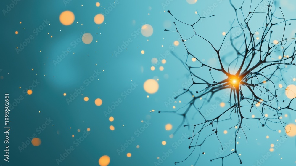 Poster an abstract representation of a human brain, with neurons firing and connecting in fractal patterns,