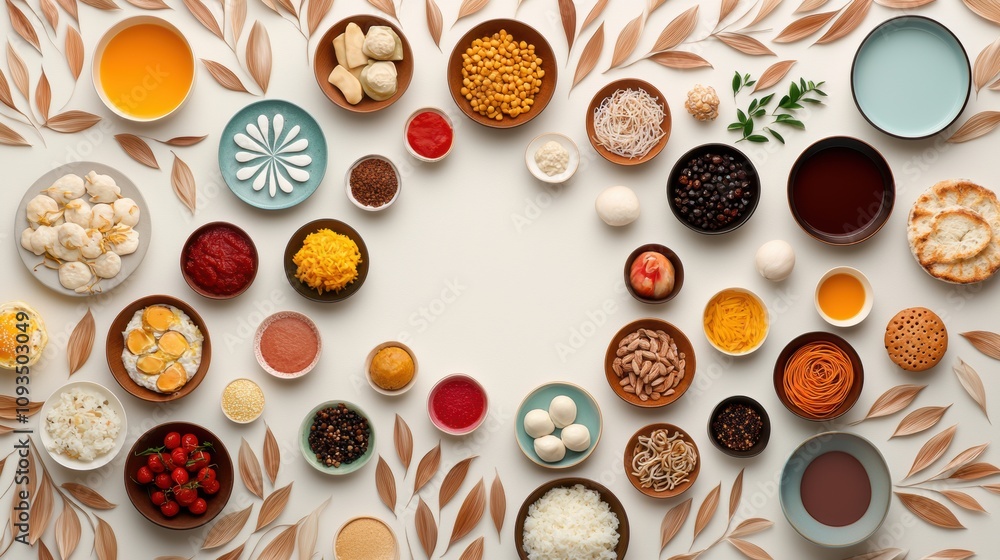 Aufkleber a table filled with an array of traditional foods from around the world, representing the richness a