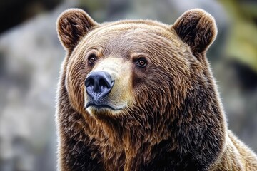 Obraz premium A close-up shot of a brown bear's facial features, ideal for wildlife or conservation-themed projects