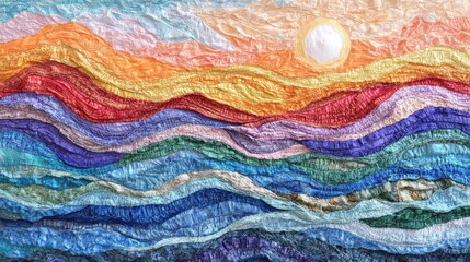 Sunset Landscape: A Textured Silk Tapestry