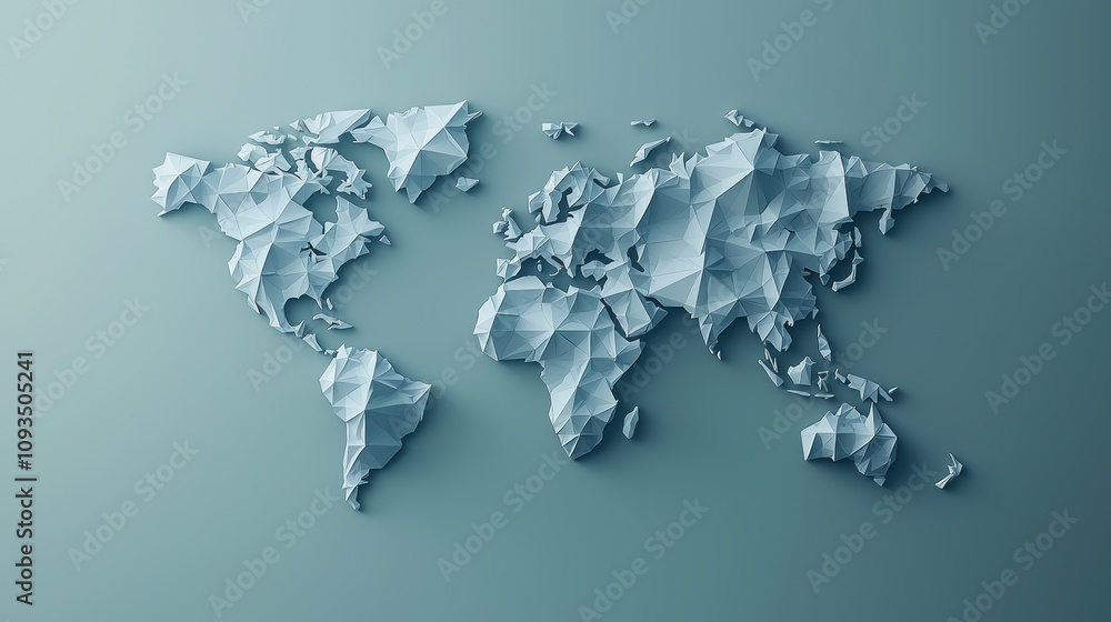 Poster a minimalist, geometric map reducing continents to simple shapes and lines, focusing on form and com