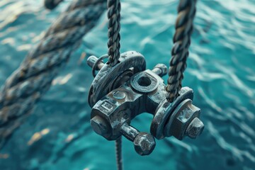 A detailed view of a rope used on a boat, highlighting its texture and pattern