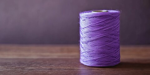 Purple Yarn Spool on Wooden Surface
