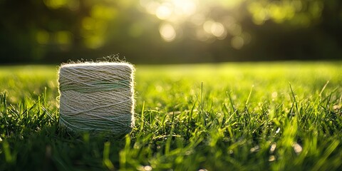 Close Up of Twine on Green Grass in Sunlight