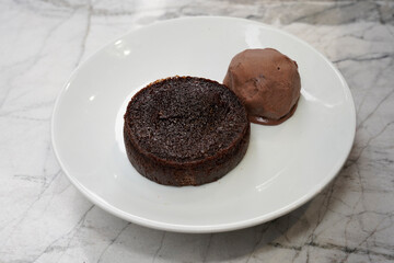 soufflé and ice cream serving, restaurant or café-style presentation