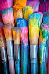 Fototapeta premium A close-up shot of a group of paint brushes lying on a surface