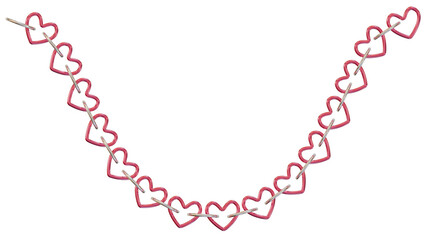 A long chain of red hearts in a curve.