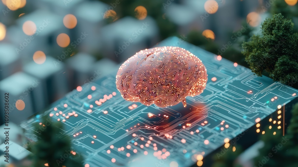 Poster a holographic projection of a human brain with data streams flowing around it, visualizing the conce