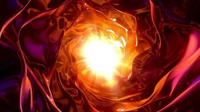 A captivating abstract design featuring vivid sun rays at the center surrounded by surreal, fiery waves. Dynamic textures and glowing gradients evoke an otherworldly, hellish atmosphere.