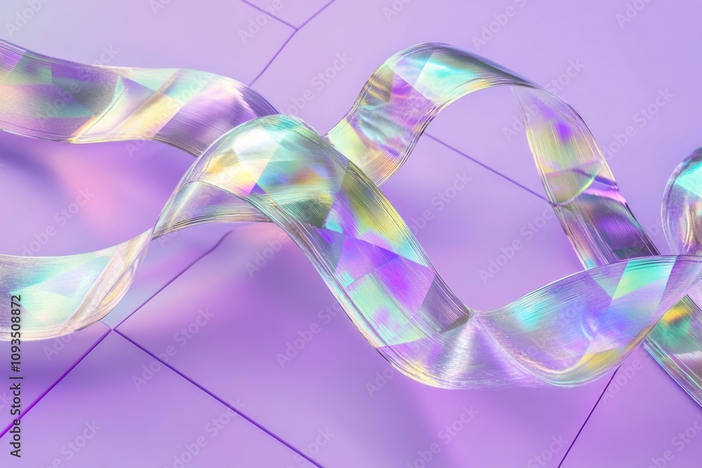 Poster A bright and shiny ribbon lies on a textured tiled floor, perfect for adding a touch of elegance to your design