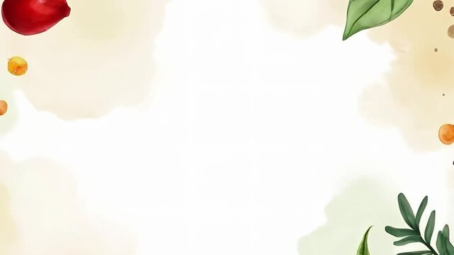 Watercolor Vegetable fruits Background with Herbs and Leaves zoom inside motion video theme.