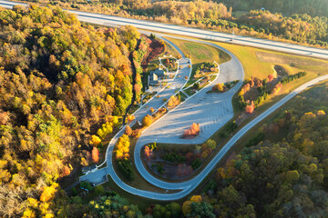 Beech Glenn Parking rest area in Appalachian mountains near busy I-26 American interstate freeway...