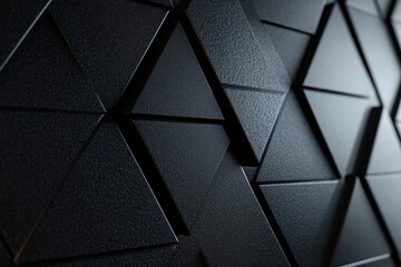 A detailed view of a wall constructed from black tiles