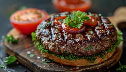 Grilled Turkey Burgers with Sweet Potato Fries and Salad on Plate
