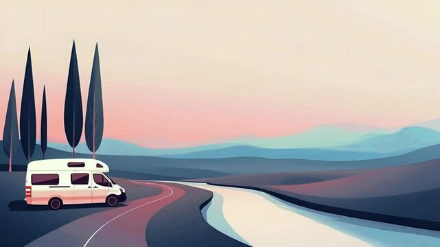 Car on the beach flat illustration motion video.