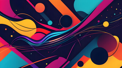 Colorful abstract background with wavy lines and circles