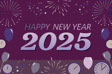 Festive Happy New Year Vector Design with Sparkling Decorations on White Background

