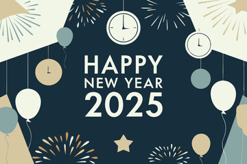 Festive Happy New Year Vector Design with Sparkling Decorations on White Background

