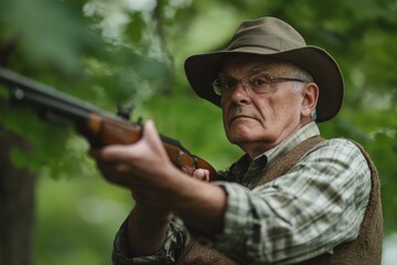 Fototapeta premium A person wearing a hat holds a gun, suitable for western or action scene
