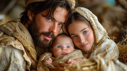 Obraz premium Embracing warmth and love in a cozy barn setting with a family holding their infant child. Generative AI