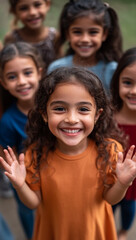 Fototapeta premium A diverse group of multicultural children from Asia Africa Europe share happiness in a harmonious community promoting multiracial unity and a carefree childhood free from racial prejudice Vector