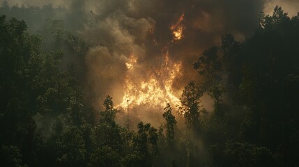 Inferno of Destruction: Wildfire Ravaging Forest with Choking Smoke, Ash, and Climate Change Consequences