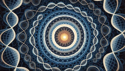 DNA en cadena circular, gira al rededor de una luz central. Representa la importancia del DNA en el universo. 