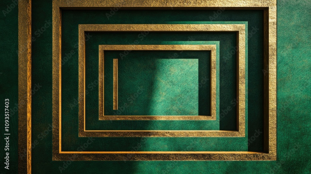 Poster emerald green panel with gold nested squares