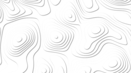 Abstract 3d wavy line paper cut white background. Topographic canyon geometric map relief texture with curved layers and shadow.	