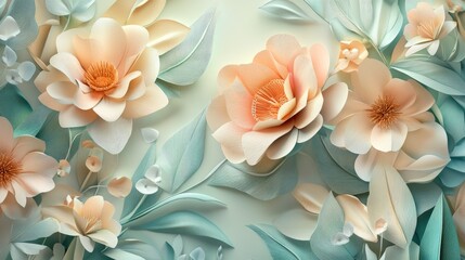 Elegant Paper Flowers and Leaves Artistic Arrangement