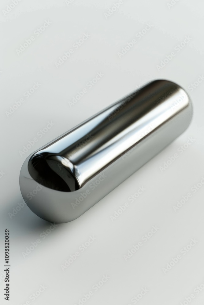 Poster a close-up shot of a metal object on a white surface, perfect for use in technology, design or manuf