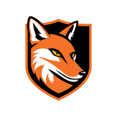 orange fox head logo with shield and white background
