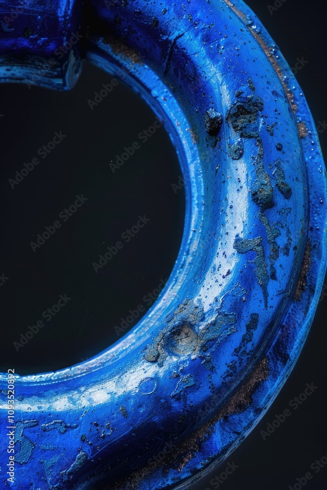 Poster a close-up shot of a blue metal object with intricate details